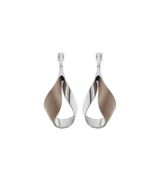 Boucles d’oreilles pendantes Ormé - Argentée Cuir Taupe