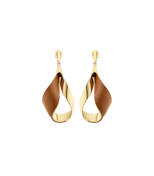 Boucles d’oreilles pendantes Ormé - Dorée Cuir Camel
