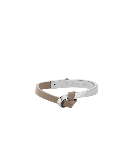 Jonc Ormé - Argentée Cuir Taupe
